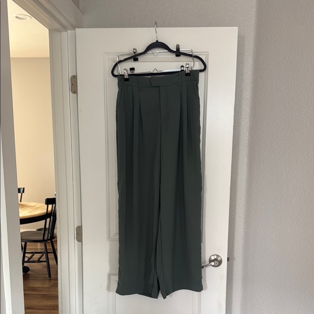 Dark Green Wide-Leg Trousers